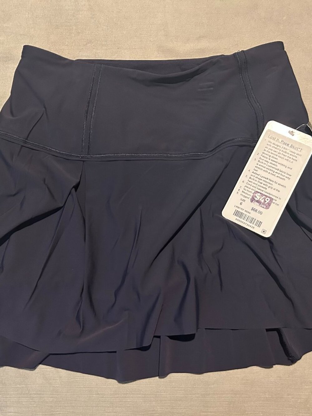 NWT LULULEMON Lost in Pace Tennis Running Skirt Black Size 6
